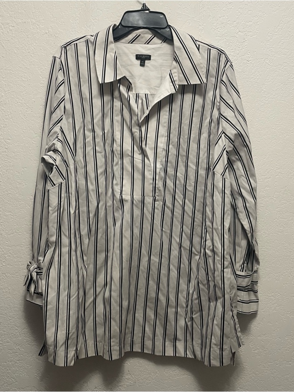 Talbots White Shirt with Black Vertical Stripes - Button Collar